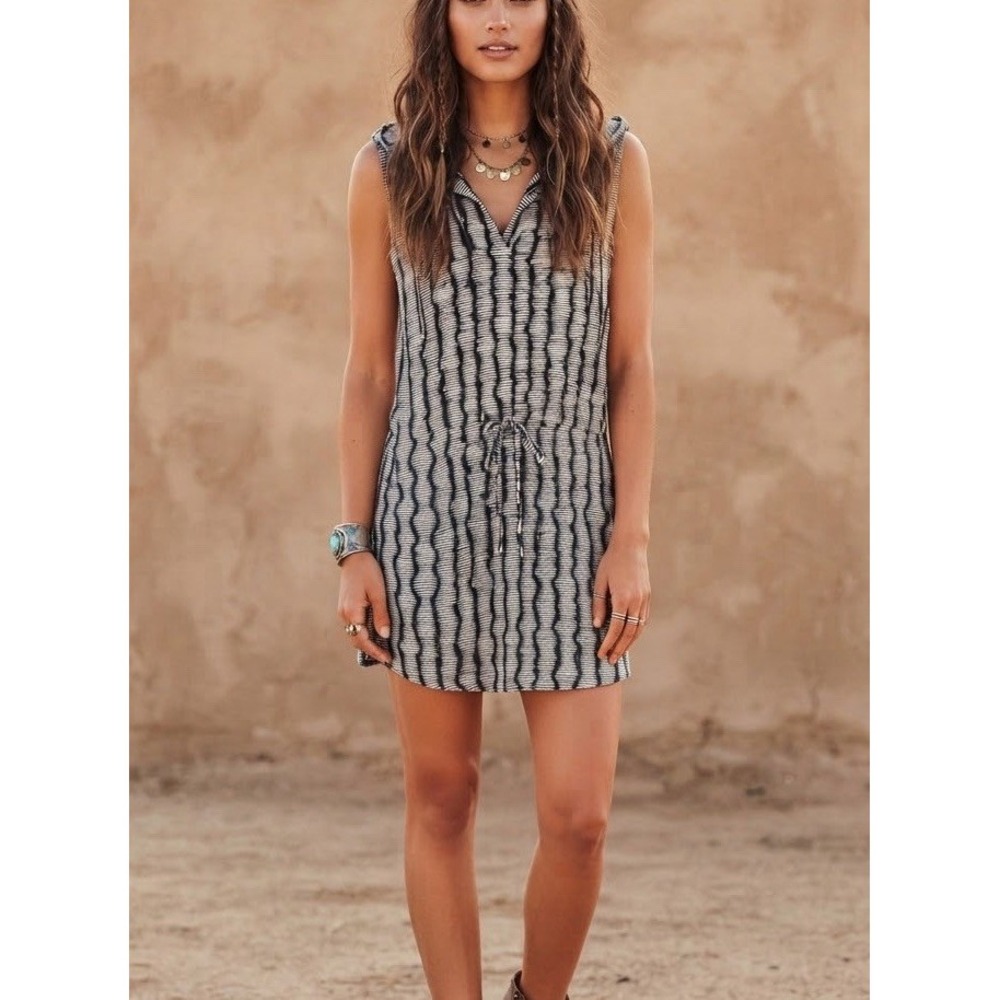 Synergy Dress Sz Small Sleeveless Hooded Pockets Organic Boho Festival Hippie